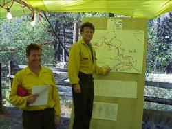 Firefighters and map