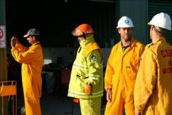 Justin Leonard and friends in firefighting gear
