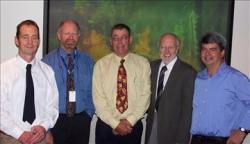 The research team, from left, Lachie McCaw, Neil Burrows, Phil Cheney, Jim Gould and Rick Sneeuwjagt
