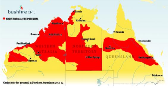 Outlook map for fire potential in northern Australia 